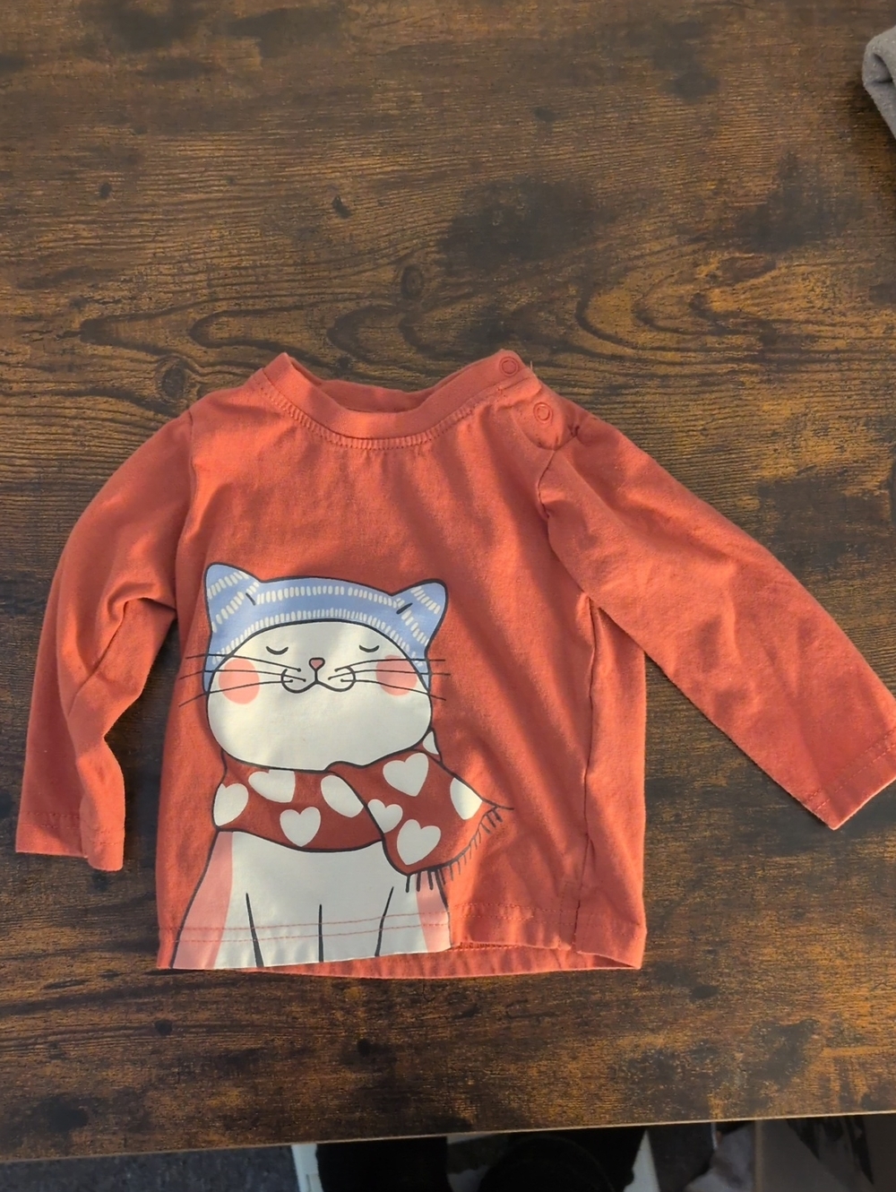 5/$25  Kitzberg Long-Sleeve Cat Graphic Coral 6-9M